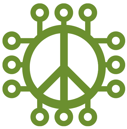 Peace symbol with digital circuitry on outside